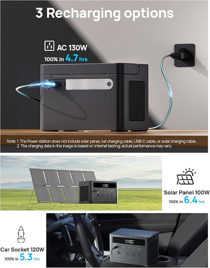 DaranEner Portable Power Station 600W (1200W Surge), 576Wh LiFePO4 Battery Backup, Solar Generator with 100W USB-C Fast Charge, Outdoor Camping RV Backup Power, Home Emergency Power Supply