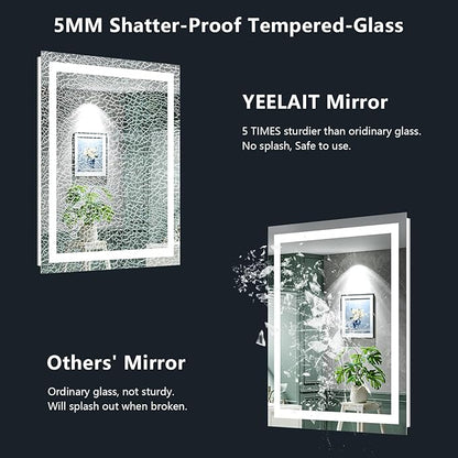 YEELAIT 24x32 Inch LED Bathroom Mirror with Lights Front and Backlit Lighted Vanity Mirror for Bathroom Wall with 3 Colors Dimmable Anti-Fog Memory Shatter-Proof IP54 Waterproof Horizontal/Vertical