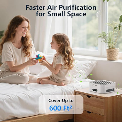 TDBYWAE Air Purifiers for Home Bedroom Up to 600 ft², True HEPA Air Purifier for Pets Dust Dander Pollen Odor Smoke, Portable Car Air Purifier for Travel