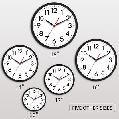 AKCISOT 18 Inch Wall Clock Large Silent Non-Ticking Wall Clocks Battery Operated - Analog Classic Clock Decorative for Living Room, Office, Home, School(Black)