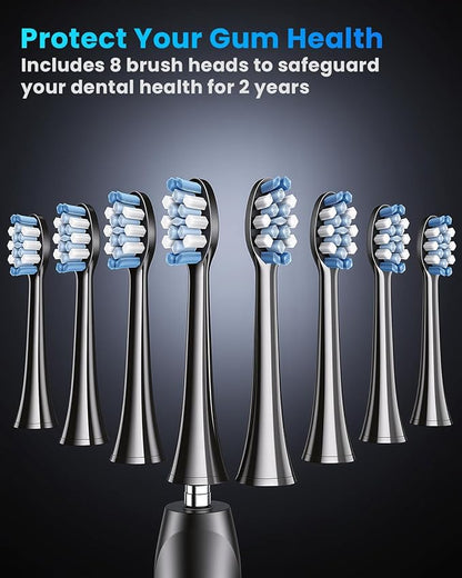 Onlyone Sonic Electric Toothbrush for Adults, Rechargeable Ultrasonic Electric Toothbrush with 8 Brush Heads, Travel Case, Charging Base & Wireless Charging - 5 Modes with Smart Timer