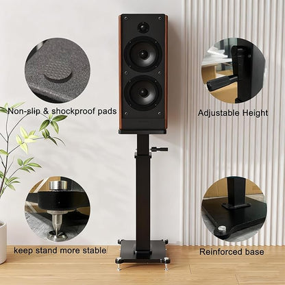 29.5-43.3in Height Adjustable Speaker Stands Pair up to 110lbs, Heavy Duty Bookshelf Speaker Stand Bookshelf Speaker Stand, Holds Bookshelf & Satellite Speaker Large Speaker (Black)