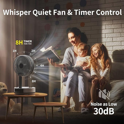 Socool 40000mAh Portable Fan Foldable Battery Rechargeable with 8 Speed & 106H, 90° Osciliating Floor Standing Fan Remote, Desk Fan with 8H Timer & LED Light for Home Outdoor Travel Camping