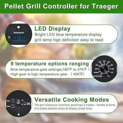 Digital Thermostat Kit Compatible with Traeger Pro 34 20 22 Series Wood Pellet Smoker Grills,Thermometer Control Panel Replacement Parts with Dual Meat Probe BAC365