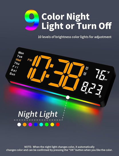 MASHI Digital Wall Clock, 16" Large Display Digital Clock with Remote Control, Auto-Dimming Wall Clock with Night Light, DST, Date Week,Temp for Living Room, Bedroom, Decor, Gift for Elderly