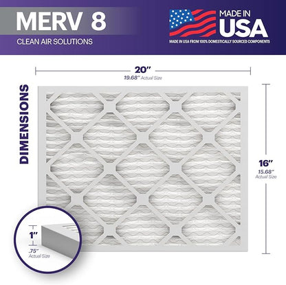 BNX TruFilter 16x20x1 Air Filter MERV 8 (4 Pack) - MADE IN USA – Dust & Pet Defense Electrostatic Pleated Air Conditioner HVAC AC Furnace Filters for Dust, Pet, Mold, Pollen MPR 600 – 700 & FPR 5