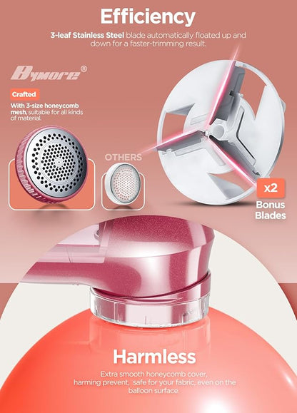 Fabric Shaver, Lint Remover, Bymore Lint Shaver Defuzzer Sweater Shaver for Clothes and Furniture AC Adapter or Battery Operated Pill Fuzz Remover (Bright Red)
