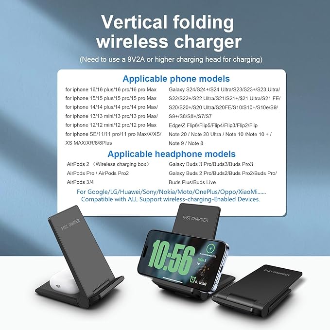PDKUAI 2 in 1 Wireless Charger,[New Update] 25W Foldable Wireless Charging Station for iPhone 16/16 Pro/15/14/13/12/11/8/Airpods,Dual 15W Fast Dual Induction Charge Stand for Samsung Galaxy/Buds3