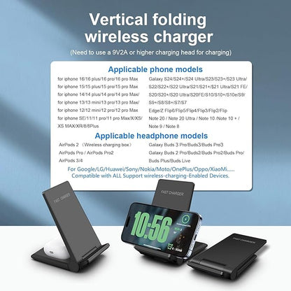 PDKUAI 2 in 1 Wireless Charger,[New Update] 25W Foldable Wireless Charging Station for iPhone 16/16 Pro/15/14/13/12/11/8/Airpods,Dual 15W Fast Dual Induction Charge Stand for Samsung Galaxy/Buds3