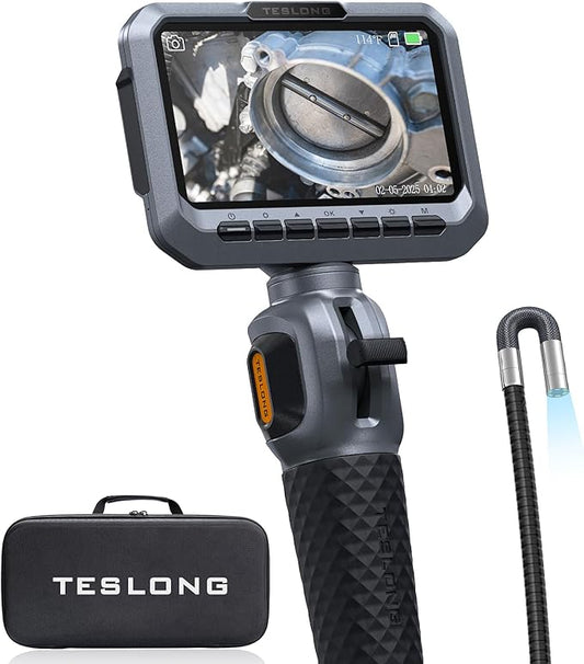 Teslong Two-Way Articulating Borescope, 5.5mm Slim Probe, 5.0'' Industrial Endoscope with Light, 5FT Flexible Snake Scope for Automotive, HVAC & Mechanics