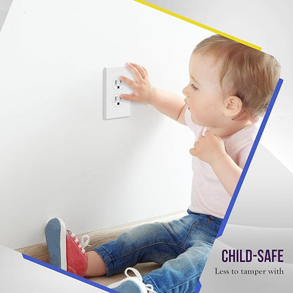ENERLITES Screwless Duplex Wall Plates, Child Safe Receptacle Outlet Covers, Standard Size, 1-Gang 4.68"x 2.93", Unbreakable Polycarbonate Thermoplastic, UL Listed, SI8821-W-5PCS, Glossy, White