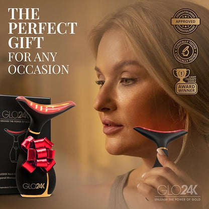 GLO24K Red Light Beauty Device for Face & Neck – 2-Pack, 3-in-1 Facial and Neck Massager with Triple LED & Vibration Technology