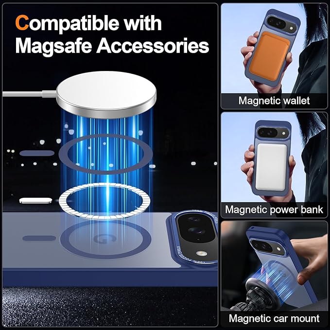 Magnetic for Google Pixel 10/Pixel 10 Pro Case, [Military Grade Drop Protection] [Compatible with MagSafe] Shockproof Slim Translucent Matte Anti-Slip for Women Girls Men Case, Dark Blue