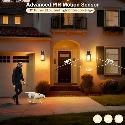 LTBLIGHT 2-Pack Motion Sensor Porch Lights Outdoor, Farmhouse Brown Dusk to Dawn Exterior Lighting Fixtures with 3 Modes, Waterproof Wall Lanterns for House, Backyard, Entryway, Garage