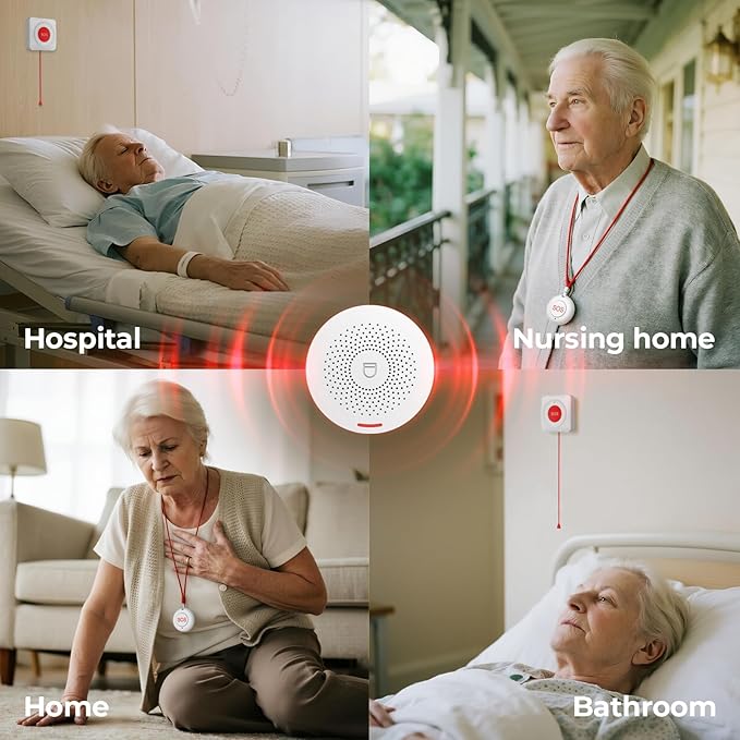 Hapippofa Caregiver Call Button Elderly Alert Call Button Life Alert Systems for Seniors No Monthly Fee for Elderly/Patient/Disabled at Home/Hospital