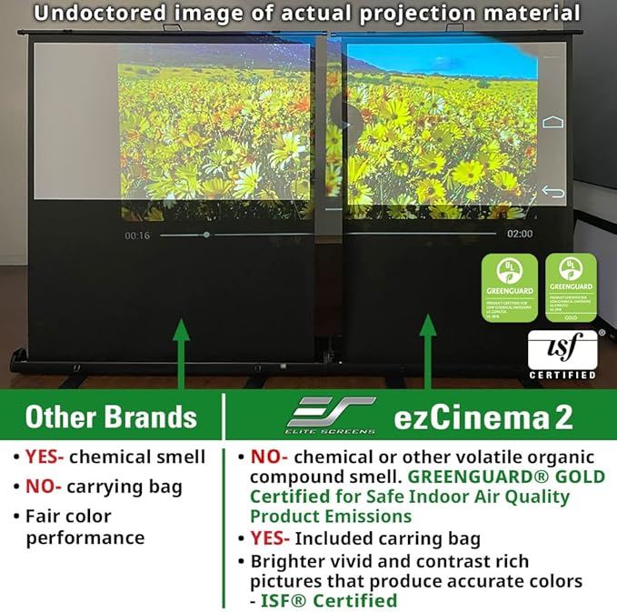Elite Screens ezCinema 2, 95-inch 16:9 Manual Floor Pull Up Scissor Backed Projector Screen, Portable Home Office Classroom Front Projection w/ Carrying Bag, US Based Company 2-YEAR WARRANTY, F95XWH2