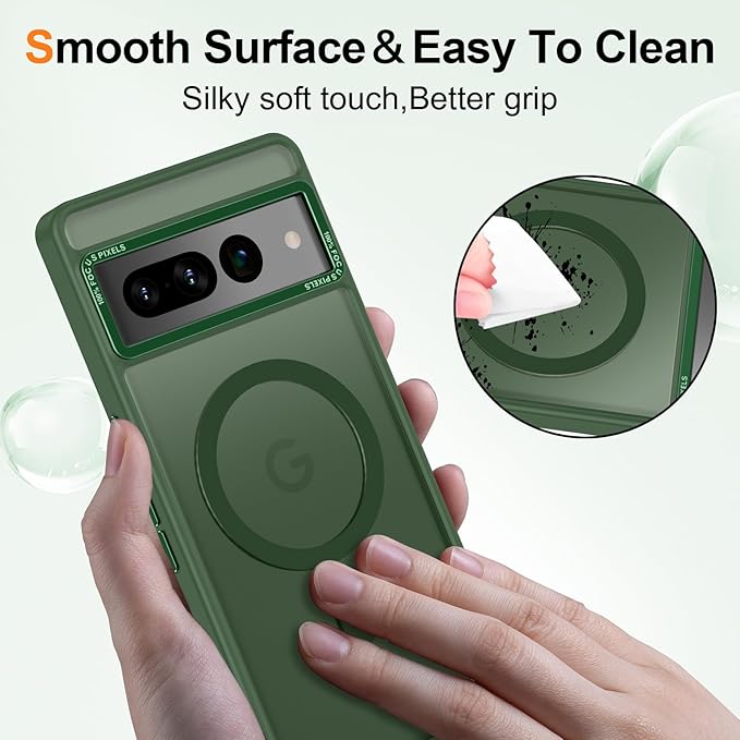 Magnetic for Google Pixel 7 Pro Case, [Military Grade Drop Protection] [Compatible with MagSafe] Shockproof Slim Translucent Matte Anti-Slip for Women Girls Men Case, Forest Green