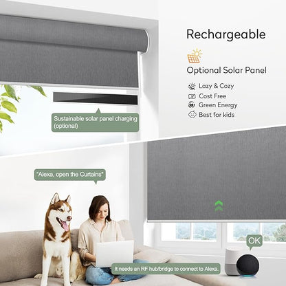 Zshine Motorized Blackout Window Blinds Customize Width (23-95 Inches) Remote Control Wireless and Rechargeable Roller Shades Blinds for Windows, Home, Office, Hotel, Club, Restaurant(82164D)