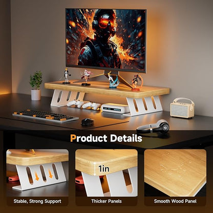 NestNeat Monitor Stand - 24 Inch Wood Monitor Stand Riser, 220 Pounds Load Capacity Desk Monitor Riser for Laptop/PC/Printer, Desktop Stands Organizer for Home Office