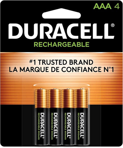 Duracell Rechargeable AAA Batteries 4 Count, Long-lasting Power, All-Purpose Pre-Charged NiMH Triple A Battery for Household and Gaming Devices