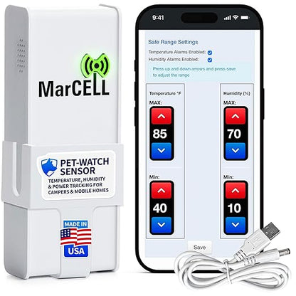 MarCELL Pet Watch Bundle (Verizon) – Cellular Temperature Monitor, Humidity & Power Monitor for RV Pet Safety, RV Pet Monitor and Alarm