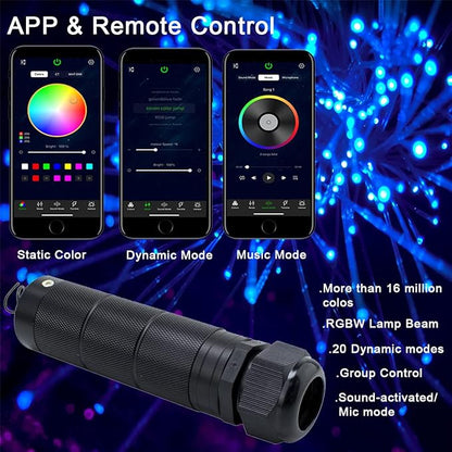 AZIMOM Car Use 6W RGBW 150pcs 0.03in 6.5ft Fiber Optic Lights Starlight Ceiling Light Kit End Glow Optic Cable Music Mode APP Remote Sensory Lighting Indoor Home Headliner Decoration
