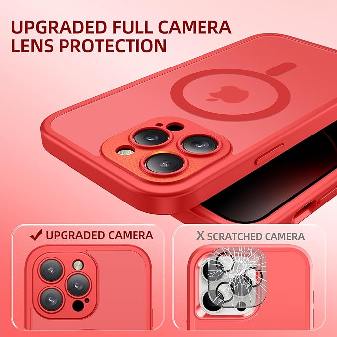 BERFY Magnetic for iPhone 14 Pro Max Case, Compatible with MagSafe, Built-in Privacy Screen Protector and Upgraded Camera Protection, Anti-Spy Full Body Shockproof Phone Case for 14 Pro Max 6.7", Red