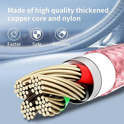 Multi Charging Cable,(2Pack 4FT) 3 in 1 Charging Cable for Multiple Devices, Nylon Braided Universal Charger Phone Charger Cord with Type-C,Micro USB,IP Port for iPhone16/15 Series/Phone&Pad-Pink