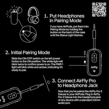 AirFly Pro 2 Deluxe – Bluetooth Adapter for Airplane, Pair 2 AirPods or Wireless Headphones – 3.5mm AUX Bluetooth Transmitter/Receiver for Cars, Boats, Treadmills, TVs – Airplane Travel Essentials
