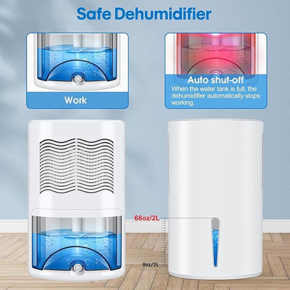 Dehumidifier, Dehumidifier for Home, 68 OZ Water Tank, Small Dehumidifiers for Bedroom (1000sq.ft) with 7 LED Lights, Ultra Quiet & Auto Shut off, Bathroom, Basement, Closet, Garage, RV. (White)