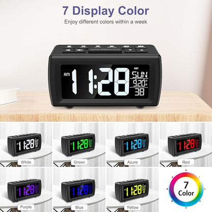 OQIMAX Digital Alarm Clock Radio, 7 Color Fonts, Dual Alarms, FM Radio, USB Charging Port, Snooze, Digital FM Radio Clock with Battery Backup, Adjustable Brightness – Ideal for Bedroom & Office