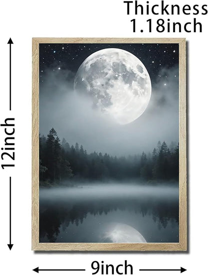 URVIP LED Glowing Photo Frame, 3D Starry-Sky Moon Lake Misty Forest Wall Art, 9x12 Inches Dimmable Light Up Light Painting for Bedroom, Unique Aesthetic Decor, Great Birthday Gift for Women Men