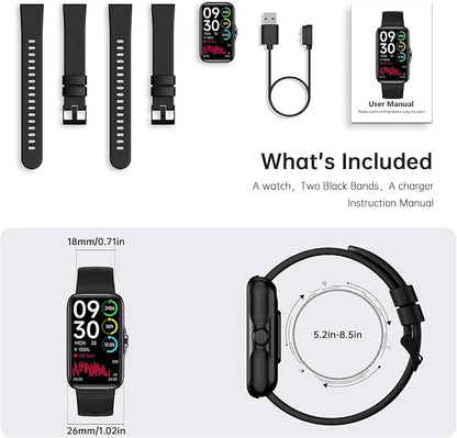 Sunorshop Health Fitness Tracker, Smart Watch with 24/7 Heart Rate and Blood Oxygen Monitor, Sleep Tracker with IP68 Waterproof, Activity Tracker Pedometer Step Counter for Women Men (Deep Black)