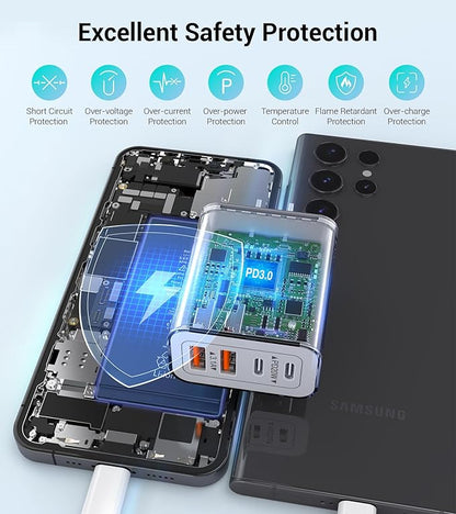 40W USB C Charger Cube, 2-Pack Wall Plug Fast Charging Block, 4-Port PD+QC Power Adapter Multiport Brick Type C Box for iPhone 17/16/15/14/13/12/11/Pro Max/XS/XR/8/7, Tablets, Cellphones