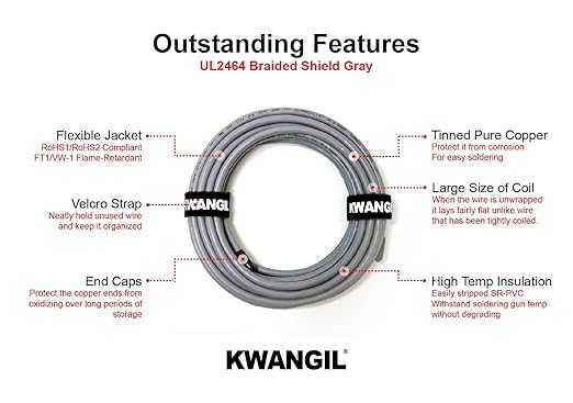 KWANGIL 2C 14AWG AMESB Shielded Cable Wire (UL2464) - Flexible Str TC, PVC Ins, OS+Drain+TC BRD, PVC JKT for CNC Machine, Stepper Motor, VFD Spindle (Gray 50FT)