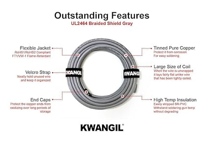 KWANGIL 2C 14AWG AMESB Shielded Cable Wire (UL2464) - Flexible Str TC, PVC Ins, OS+Drain+TC BRD, PVC JKT for CNC Machine, Stepper Motor, VFD Spindle (Gray 50FT)