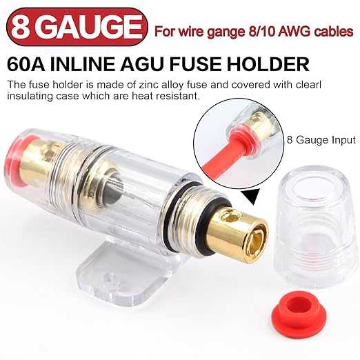 8 Gauge Wire (50ft Each - Red/Black) Copper Clad Aluminum CCA - Primary Automotive Wire,Car Amplifier Power & Ground Cable, 20PCS Lugs Terminal Connectors,60A Fuse Holder and Heat Shrink Tube