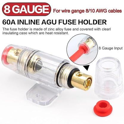8 Gauge Wire (50ft Each - Red/Black) Copper Clad Aluminum CCA - Primary Automotive Wire,Car Amplifier Power & Ground Cable, 20PCS Lugs Terminal Connectors,60A Fuse Holder and Heat Shrink Tube