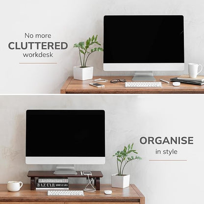 Anji Mountain Monitor Stand - Desktop Organizer & Laptop Riser, Ergonomic Monitor Riser, Space-Saving Monitor Stand for Desk, Durable Construction, Easy Assembly, Ideal for Home & Office,Walnut
