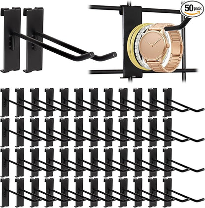 Alffun 50 Pack Gridwall Hooks, 6 Inch Metal Display Hanging Hooks, Heavy Duty Grid Wall Panels Accessories for Retail, Craft Shows, Garage Storage, and Home Organization, Black