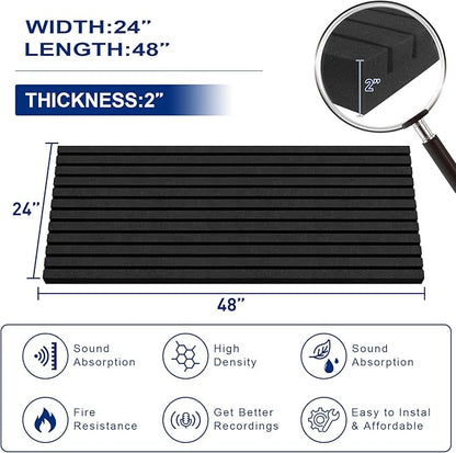 4 Pack Acoustic Foam Panels, 2" X 24" X 48" Wedge Soundproof Studio Foam for Walls,Sound Absorbing Panels, Sound Insulation for Studio, High Density Fireproof Studio Wedges (Black, 4 Pack)