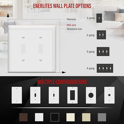 ENERLITES Toggle Switch Wall Plate, 2-Gang 4.88" x 4.92", Mid-Size, UL Listed, 8812M-W-10PCS, White (10 Pack)