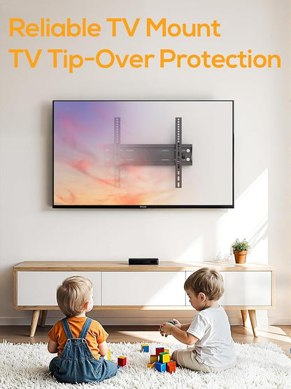 IWORKBOARD 43 50 55 inch Fixed Low Profile TV Wall Mount for 24-65 inch LED/LCD & Flat/Curved TVs, Universal Wall Mount Bracket with Safe Lock, Max VESA 400x400mm, up to 99Lbs & 16 '' Stud