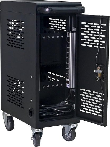 Aokleo Laptop Charging Cart,16 Devices Tablet Storage Carts for pad Up to 16.3" Screen Size, Classroom Computer Mobile Charging Station for Pads, Chromebooks,Laptops, Security Storage(16 Bay-Black)