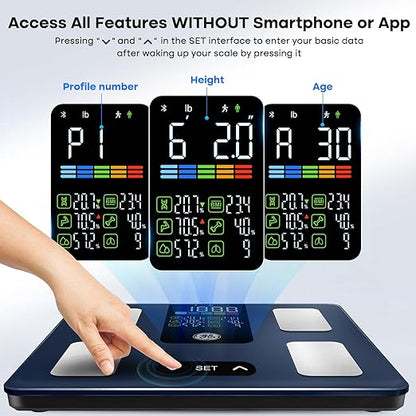 GE Smart Scale for Body Weight, BMI, Fat, Muscle Mass, Digital Bathroom Scales 500lbs Bluetooth 11.8" Large Platform Weighing Machine Health Monitor with App, Blue Button Control