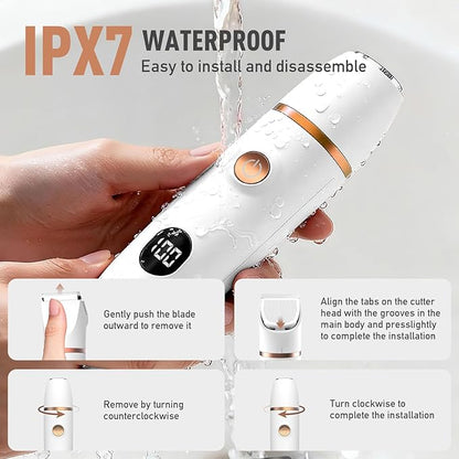Crolanli Bikini Trimmer for Women, 3-in-1 Electric Razors for Women, IPX7 Waterproof Rechargeable Cordless Pubic Hair Shaver, with LED Display, for Ladies Bikini Pubic, Face, Underarms, Legs(White)