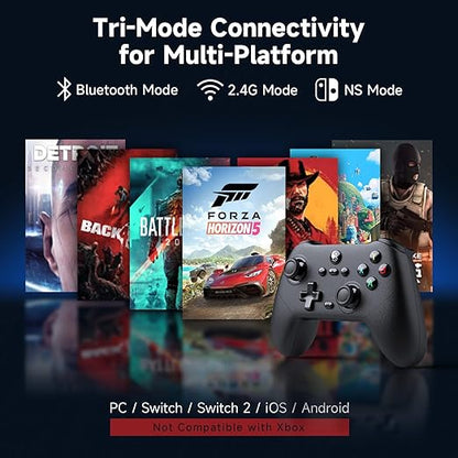 AceGamer Pluto 2.4G Wireless Bluetooth Controller for PC/Switch/Switch 2/iOS/Android/Steam,TMR Joysticks,Hall Effect Triggers,4-Motors Vibration,1000Hz Polling Rate,Force-balanced Lever Bumpers,Pragrammable Back Buttons