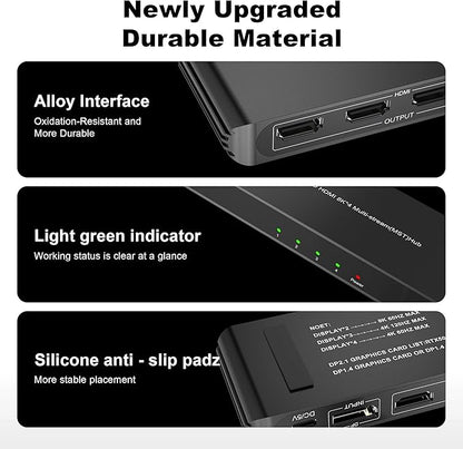 DisplayPort to HDMI Splitter for 4 Monitors, 8K@60Hz HDMI Splitter Extended Display 1 DP in 4 HDMI Out DisplayPort MST Hub for Multiple Monitor, Compatible with Computer, Graphic Card, PC