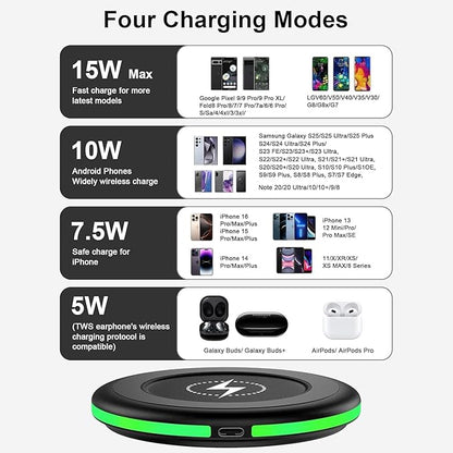 for Samsung Wireless Charger Fast Charging Pad 2 Pack Compatible Samsung Galaxy S25 FE/S25 Ultra/S24 FE/S23/S22,15W Wireless Charger Android Charging Station for Google Pixel 10 10 Pro XL