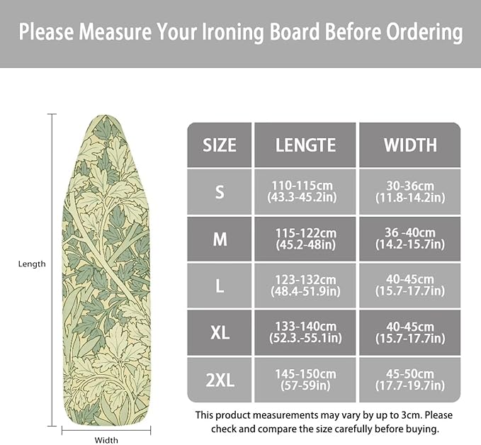 ZCFYGDX Ironing Board Decor Covers (15 x 54 in) Hook & Loop Elastic Edge Easy to Install, Scorch Resistant,Lightweight & Breathable Anti-Slip & Wear-Resistant William Morris Prints Size-XL